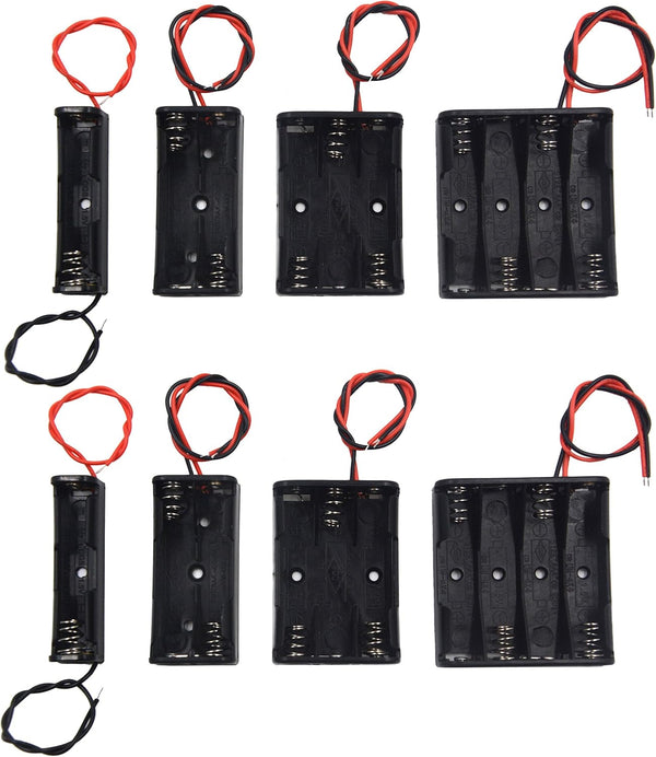 (Pack of 8) AAA Battery Holder Bundle, 2Pcs Single AAA, 2Pcs 2X 1.5V, 2Pcs 3 AAA, 2Pcs 4X 1.5V Battery Holders