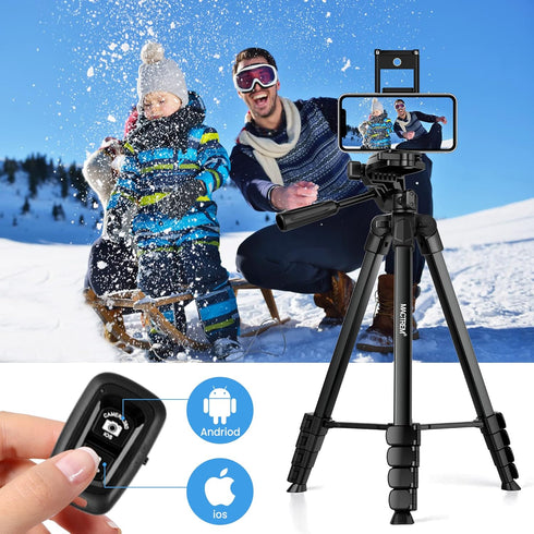 67" Phone Tripod, MACTREM Stand for iPad iPhone Tablet Camera with 2 in 1 Mount & Wireless Remote for Video Recording