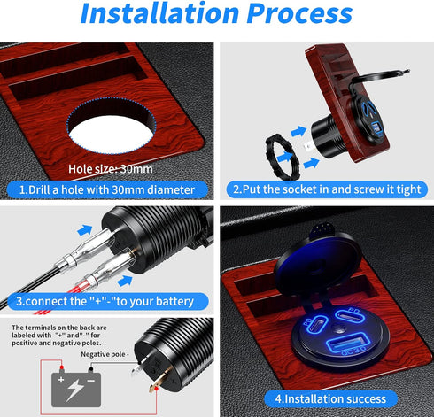KEWIG 2Pcs 12V USB Outlet Quick Charge 3.0 USB Charger Sockets & Dual PD Type-C Ports, USB Cigarette Lighter Socket