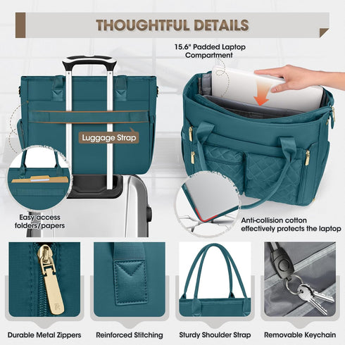 15.6 inch RAINSMORE Teacher Tote Bag with Insulated Lunch Compartment Laptop Bag for Women Lightweight Work Bags Nurse
