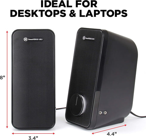 GOgroove Computer Speakers for Desktop and Laptop - USB Speakers with Loud 2-Way Drivers, Built-in Headphone & AUX