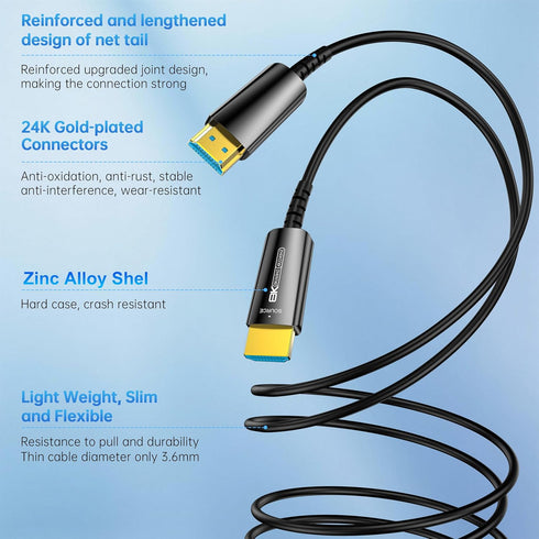 8K 2.1 10Ft, 48Gbps 8K@60Hz 4K@240Hz, 2.2&2.3, 3D, PS4/5/Xbox/TV/Monitor/Game HDMI Cable Fiber Optic HDMI Cable, Thin