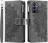 Asuwish Galaxy A15 5G Wallet Case with Tempered Glass, Wrist Strap, Mandala Flower, Credit Card Holder, Grey.
