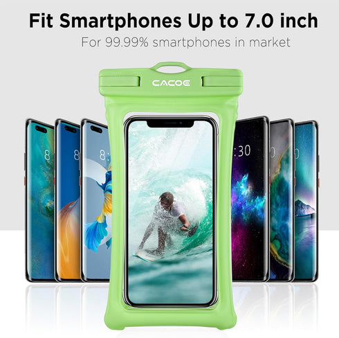 CACOE 2 Pack Floatable Universal Waterproof Phone Case Up to 7.0" with Adjustable Neck Lanyard, IPX8 Dry Bags for Beach