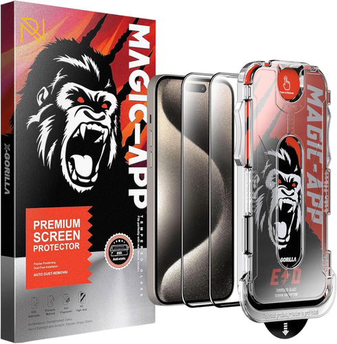 Magic-APP 2 Pack Screen Protector for iPhone 15 Pro, 9H Hardness, HD Clear Tempered Glass, Bubble Free, Easy