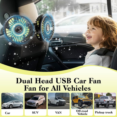 Dual Backseat Car Fan - Kid-Friendly Airflow Solution for Rear Seats