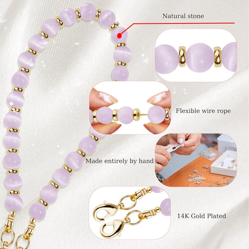 Rose Quartz Marble Beaded Phone Wristlet Strap - Detachable & Hands-Free