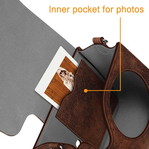 Fintie Protective Case for Fujifilm Instax Mini 7+, Premium Vegan Leather Bag Cover with Adjustable Strap, Vintage Brown