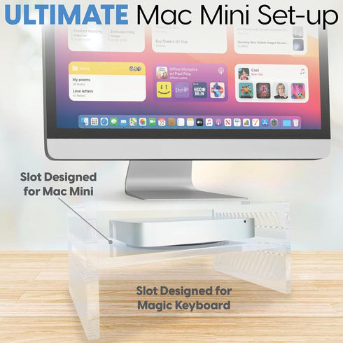 DuraClear Mac Mini Monitor Stand - Acrylic Riser with Storage Shelf for Mac Mini, Hard Drives, and Other Devices