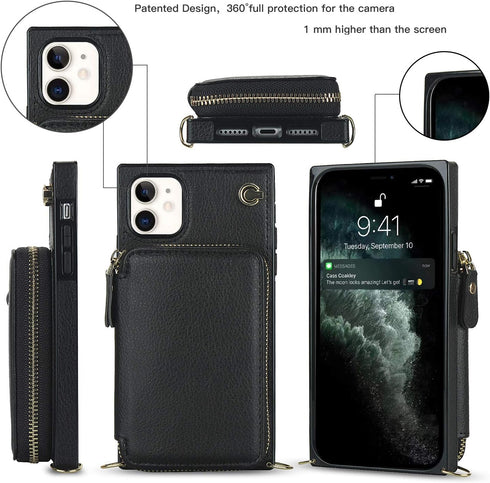 Asuwish Phone Case for iPhone 11, Wallet Cover with Screen Protector and Zipper Card Holder Slot, Leather Flip Cell
