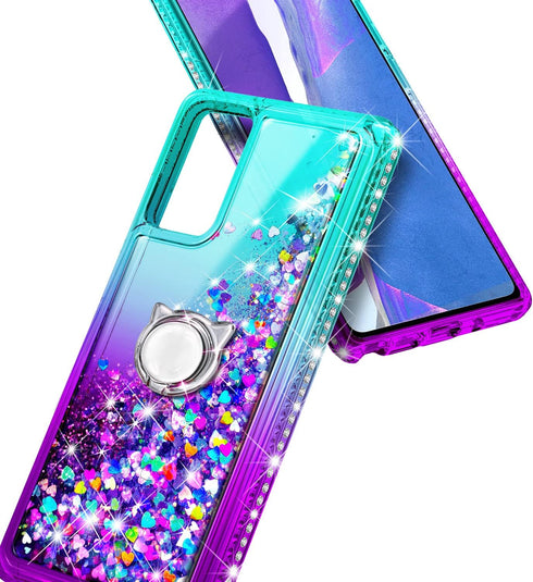 NZND Designed for Samsung Galaxy A03S Case, Cute Glitter Liquid Floating Waterfall Case with Screen Protector/Ring
