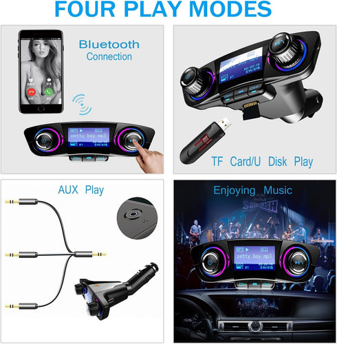 Bluetooth FM Transmitter Car Kit with Handfree-Calling, Dual USB Port, MP3 Player, TF Card, USB Flash Drive
