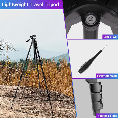 MOSISO 58 inch Lightweight Camera Phone Tripod Stand with Tablet Phone Mount for Vlogging and Shooting