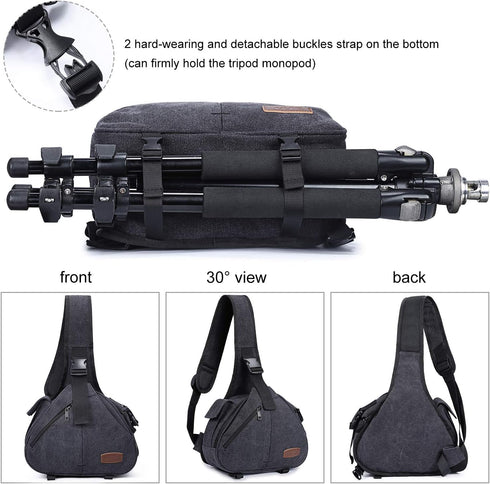 S-ZONE Canvas Camera Sling Bag, Anti-theft Backpack Shoulder Crossbody Case with Tripod Holder for DSLR