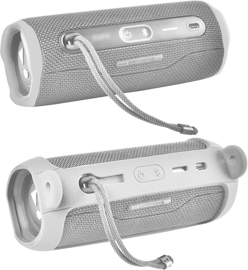Silicone Case for JBL FLIP 6, Waterproof Portable Bluetooth Speaker Cover with Shoulder Strap and Carabiner - Grey
