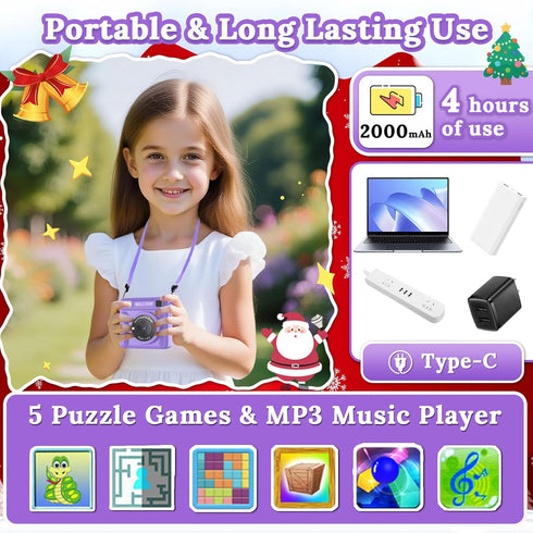 JPVERLY 1080P 32GB 3-12 Kids Camera Instant Print, HD Digital Video Recorder with SD Card, Christmas Birthday Gifts
