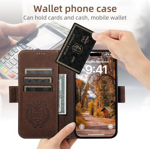 SINIANL Wallet Case for iPhone 15 Pro Max with Card Holder for Men Women, Compatible with MagSafe Wireless Charging Magnetic Leather Flip Folio Cover Case Wallet for iPhone 15 Pro Max Brown