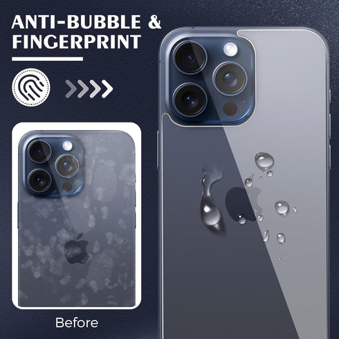 Beeyoka 3 Pack Screen Protector for iPhone 15 Pro Max, Front and Back Anti-Fingerprint Camera Protector for iPhone 15