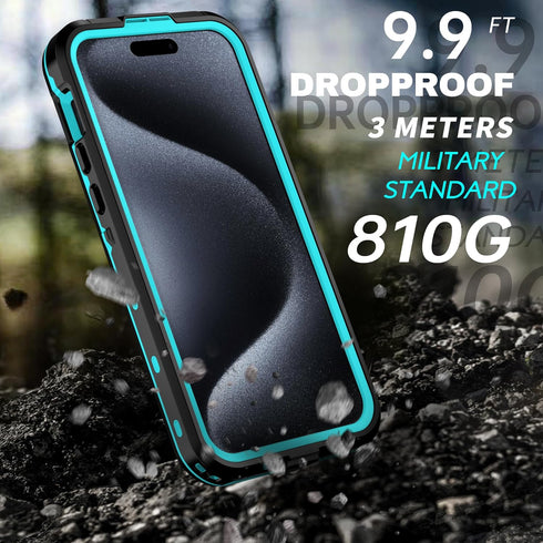 BEASTEK iPhone 15 Pro Waterproof Case, IP68 Shockproof Dustproof with Built-in Screen Protector and MagSafe Cover, Teal