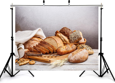 KeyWork 4x4ft Artisan Bread Assortment Backdrop Fresh Bakery Photography Background for Party Food Themed Gathering