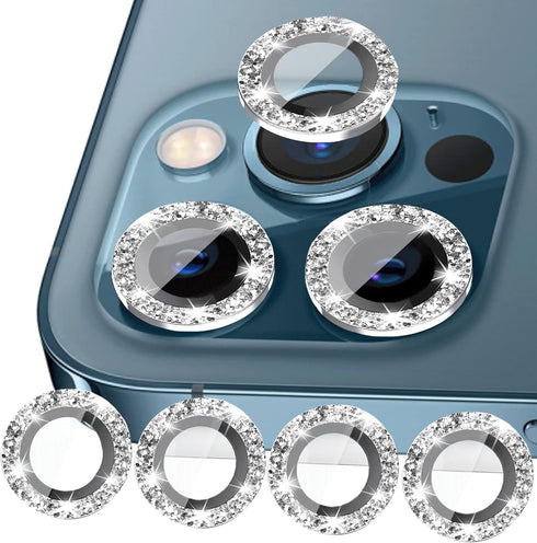 Nothers Bling Camera Lens Protector 3 Pack for iPhone 12/12 Pro/12 Mini/11/11 Pro/11 Max, HD Tempered Glass, Silver.