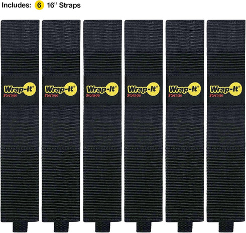 Twin-Straps by Wrap-It Storage - 16" (6-Pack) Hook and Loop Hanging Cable Wrap for Cord and Hose Storage