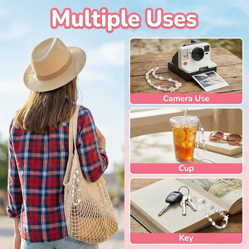 Josojoou 3Pcs Beaded Camera Wrist Strap, Cute Cellphone Lanyard Digital Camera Bracelet Wrist Lanyard, Bead Phone
