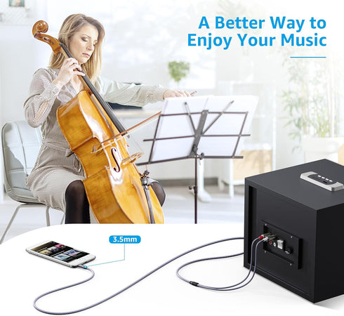 Ruaeoda 3.5mm to 2RCA Cable 6 Feet, Braided 2RCA to 3.5mm AUX Stereo Y Splitter Cable, Double-Shielded for Audiophiles