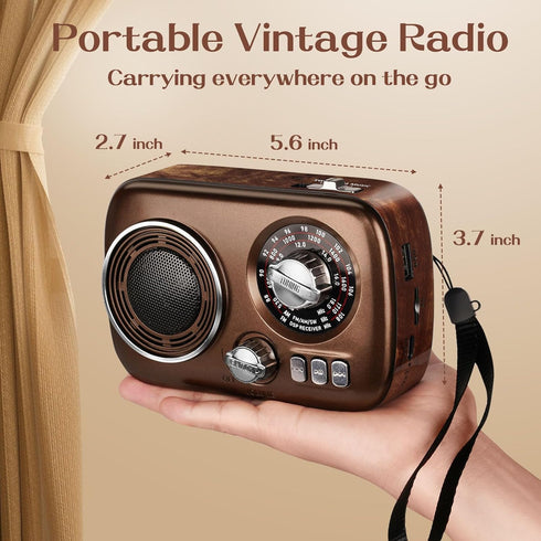 Gelielim Portable AM FM Radio, Bluetooth Speaker Retro Radio, Rechargeable Battery Operated, Suitable for Indoor &