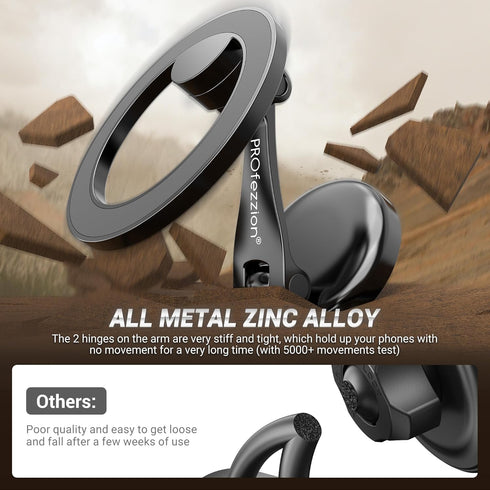 PROfezzion Magnetic Car Phone Mount, 2 x 180 Folding & Double 360 Rotating, for iPhone 15/14/13/12 Series, 2023