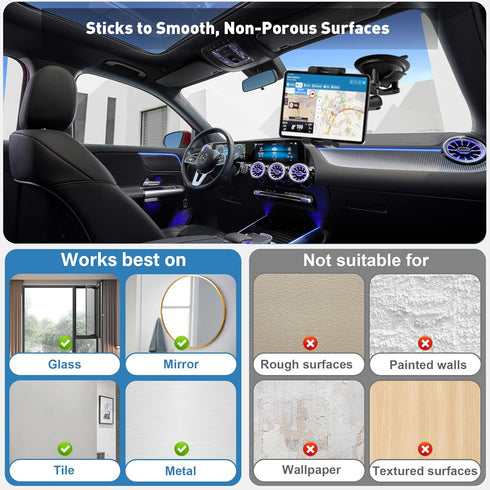 Keuvirya 4.7-12.9" 12.9 360 Heavy Duty Aluminum iPad Suction Mount for Truck Car, Anti-Shake Dashboard Windshield