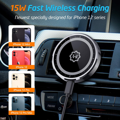 WixGear 15W Wireless Magnetic Car Charger, Air Vent and Dashboard Charger for iPhone 13/12 Pro Max with Auto Alignment
