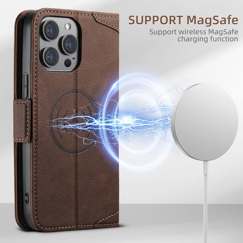 SINIANL Wallet Case for iPhone 15 Pro Max, Magnetic Leather Flip Folio Cover with Card Holder for Men Women, Brown