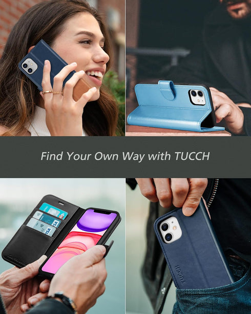 TUCCH 11, 11 (6.1 inch) 2019, Wallet Case for iPhone PU Leather Kickstand RFID Blocking Card Slot Magnetic Closure Flip