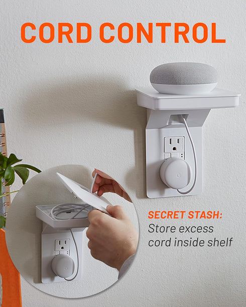ECHOGEAR Outlet Shelf for Decora/GFCI Outlets - Next-Gen Design with Built-in Cord Storage for Bulky Plugs