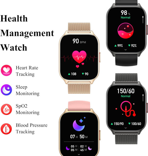 Popglory Smart Watch, 2.01'' with AI Voice Control, Answer/Make Calls, Blood Pressure/SpO2/Heart Rate Monitor, Fitness
