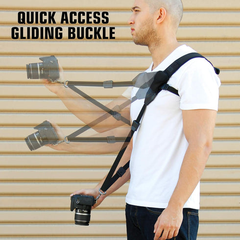 USA Gear Camera Sling Shoulder Strap - Adjustable Neoprene, Safety Tether, Accessory Pocket, Quick Release Buckle