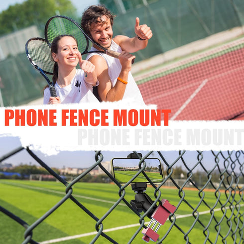 Smartphone Fence Mount for Tennis & Pickleball Training, Adjustable Retractable, 360 Swivel for iPhone, Android,
