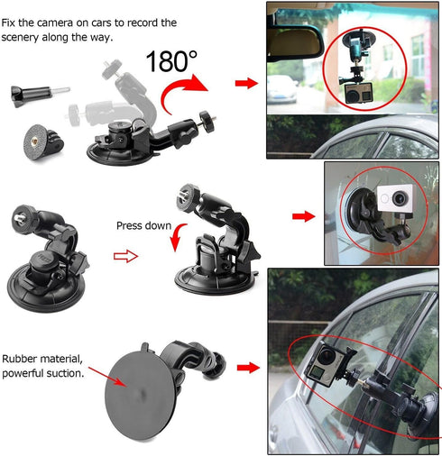 ASOCEA Action Camera Suction Cup Mount for Windshield with Tripod Adapter Compatible with Gopro Hero 11 10 9 8 7 6/AKASO