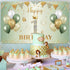 Happy 1st Birthday Banner Sage Green Gold, BTZO 1st Birthday Backdrop for Newborn Boys Girls Decorations