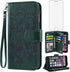 Asuwish iPhone 6 6s Wallet Case with Flip Card Holder & Tempered Glass Protector - Dark Green for Men & Women.