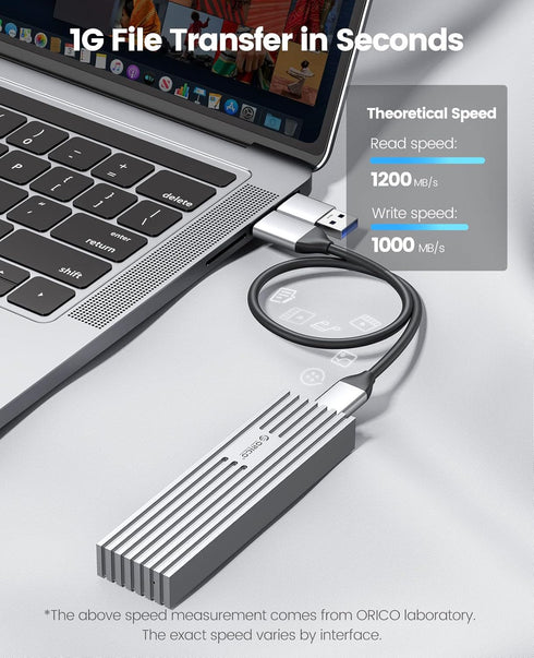 ORICO M.2 NVMe SSD Enclosure to USB-C PCIe Adapter, 10Gbps USB3.2 Gen2 for NVMe M-Key/M+B Key SSD
