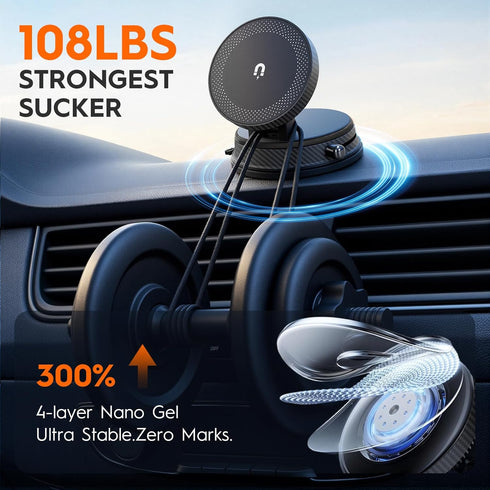 LIBAXIN 15W 360 12-17 Magnetic Car Phone Holder for MagSafe, Wireless Charging, Adjustable Dashboard Mount, Compatible