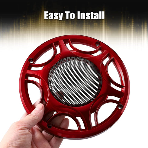 X AUTOHAUX 2pcs 6 Inch Car Metal Audio Speaker Grill Cover, Red Decorative Circle Grille Protector
