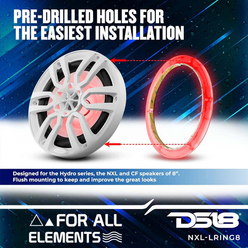 DS18 NXL-LRING8 RGB LED Mounting Ring for 8" Speakers, Waterproof, Works with RGB Module or One Color