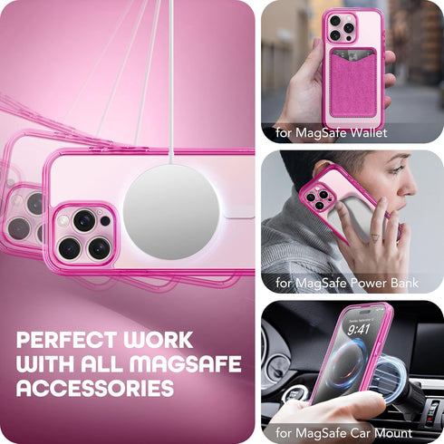 TIESZEN iPhone 15 Pro Max Case - Bright Pink, Dustproof, MagSafe Compatible, 9H Tempered Glass & Privacy Screen