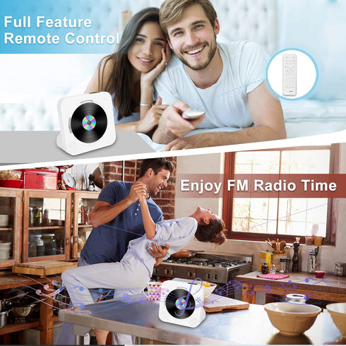 Portable CD Player with Speakers, Bluetooth Support, Timed CD Player with Headphones for Home, White