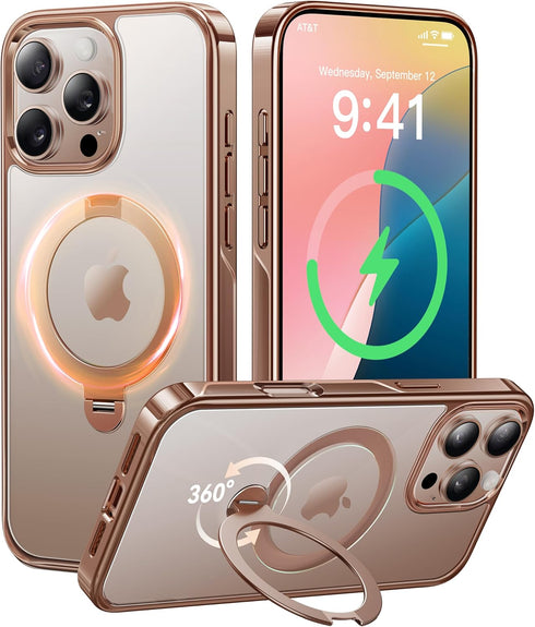 CASEKOO Desert Titanium Case - Rose Gold for iPhone 16 Pro Max, 360° Spin Magnetic Stand, 16FT Military Protection