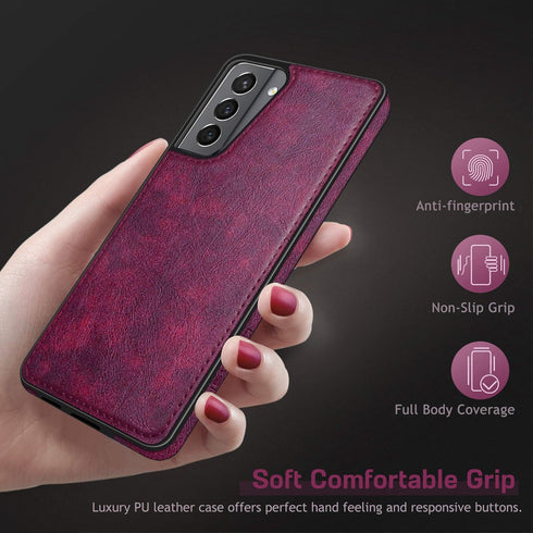 LOHASIC Galaxy S21 5G Case for Women, Slim Leather Elegant Luxury PU Flexible Bumper Rugged Non-Slip Grip