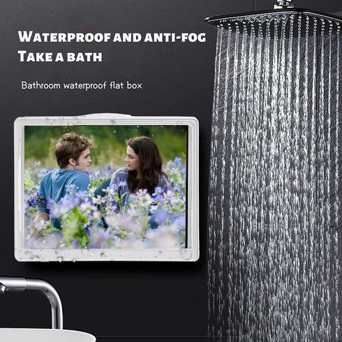 Shower Tablet Holder Waterproof, Wall Mounted Bathroom Case with Rotation and Anti-Fog Screen for 11 inches (Black)